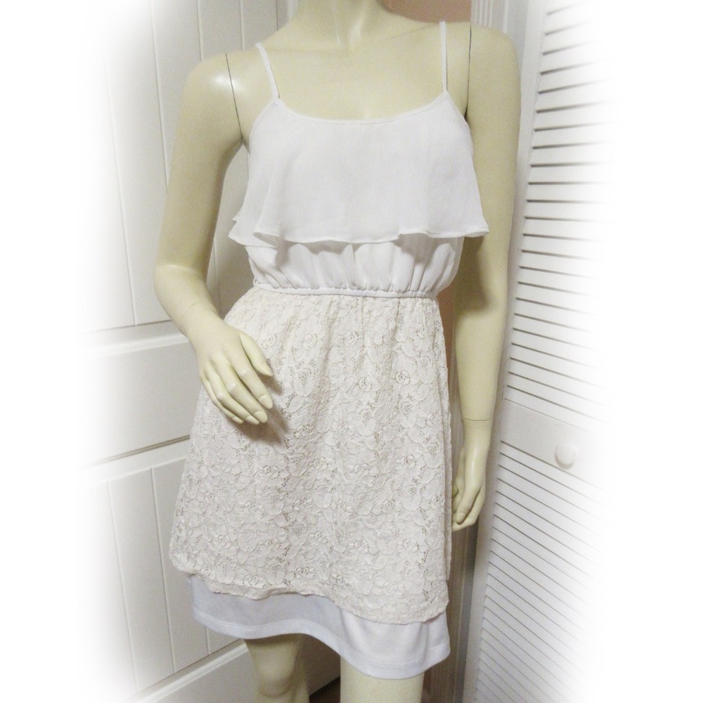 Vintage 90s 80s DEB White Sleeveless A-Line Lace Dress S Fairy Femme Resort Wear